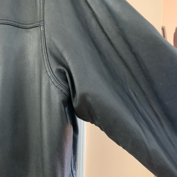 Unisex black leather jacket button down - Picture 6 of 15